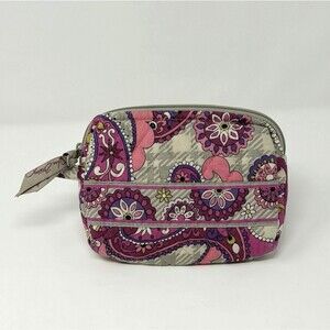 Vera Bradley Quilted Zip Cosmetic Pouch Pink Gray Paisley Retired USA